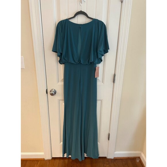 Anthropologie BHLDN Lena Flutter Sleeve Jersey Maxi‎ Gown Dress Teal Size 6 NWT - Picture 7 of 7